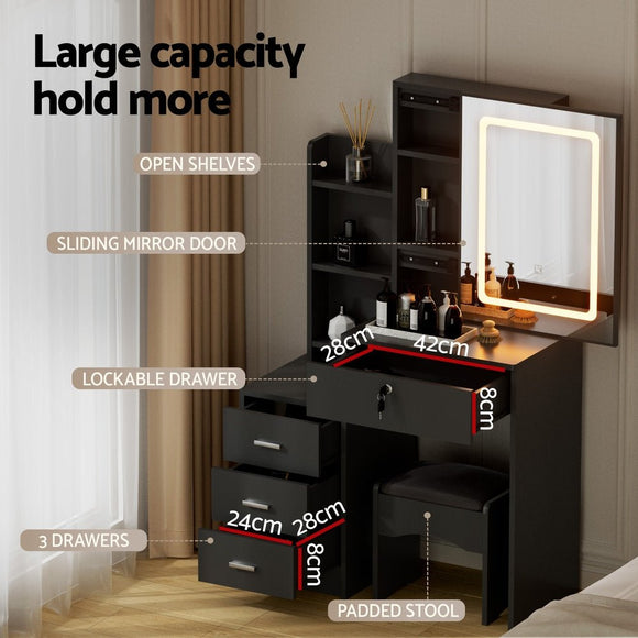 Artiss Dressing Table Vanity Desk Set Stool Led Black - RnR Galore
