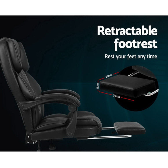 Artiss Executive Office Chair Leather Footrest Black - RnR Galore