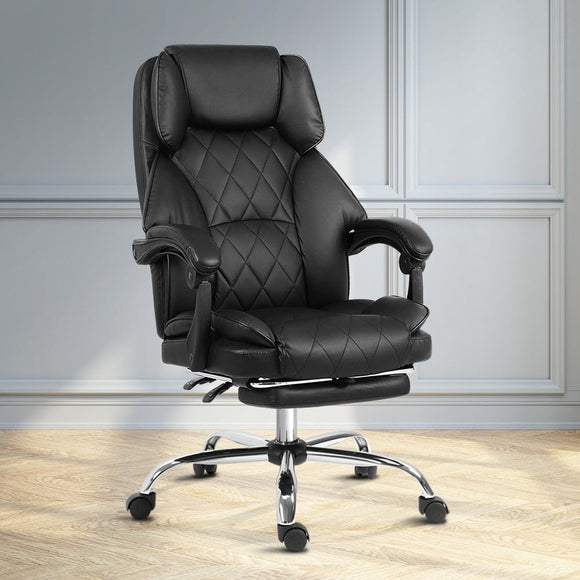 Artiss Executive Office Chair Leather Footrest Black - RnR Galore