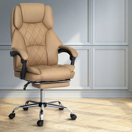 Artiss Executive Office Chair Leather Footrest Espresso - RnR Galore