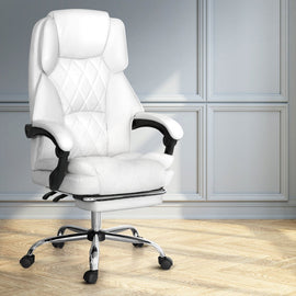 Artiss Executive Office Chair Leather Footrest White - RnR Galore
