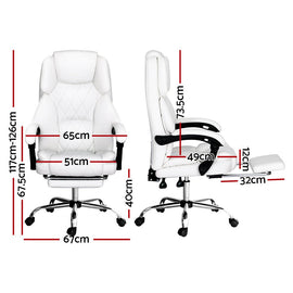 Artiss Executive Office Chair Leather Footrest White - RnR Galore