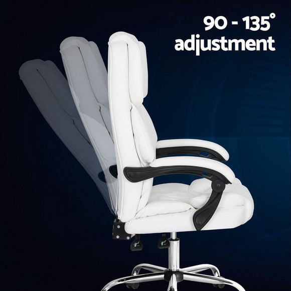 Artiss Executive Office Chair Leather Recliner White - RnR Galore