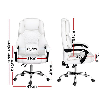 Artiss Executive Office Chair Leather Recliner White - RnR Galore
