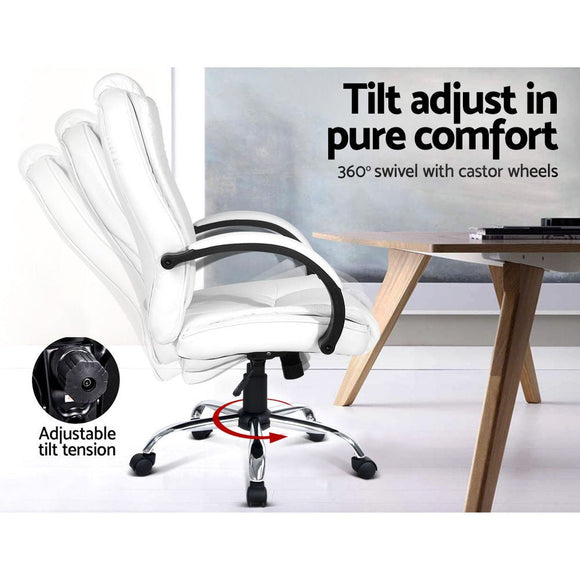 Artiss Executive Office Chair Leather Tilt White - RnR Galore