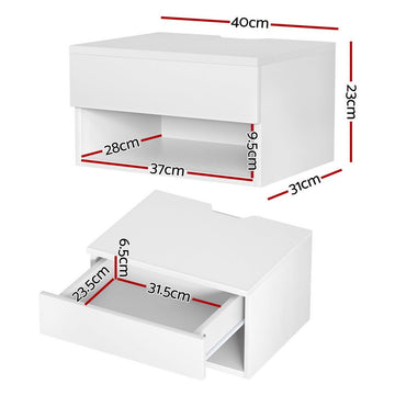 Artiss Floating Bedside Table Nightstand Drawer White - RnR Galore