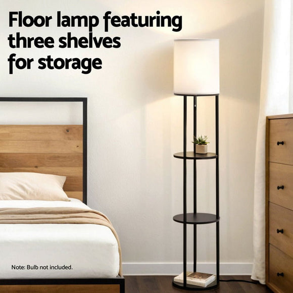 Artiss Floor Lamp 3 Tier Shelf Storage LED Light Stand Home Room Vintage Round - RnR Galore