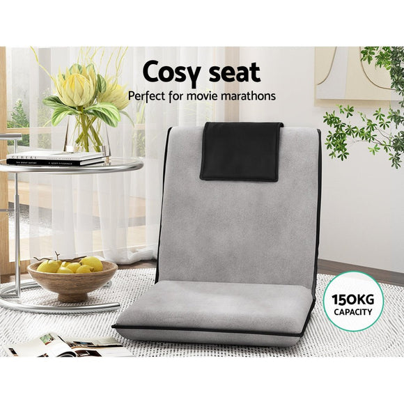 Artiss Floor Lounge Sofa Bed Couch Recliner Chair Folding Chair Cushion Grey - RnR Galore