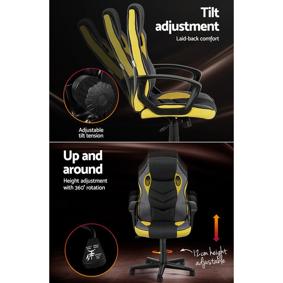 Artiss Gaming Office Chair Computer Executive Racing Chairs High Back Yellow - RnR Galore
