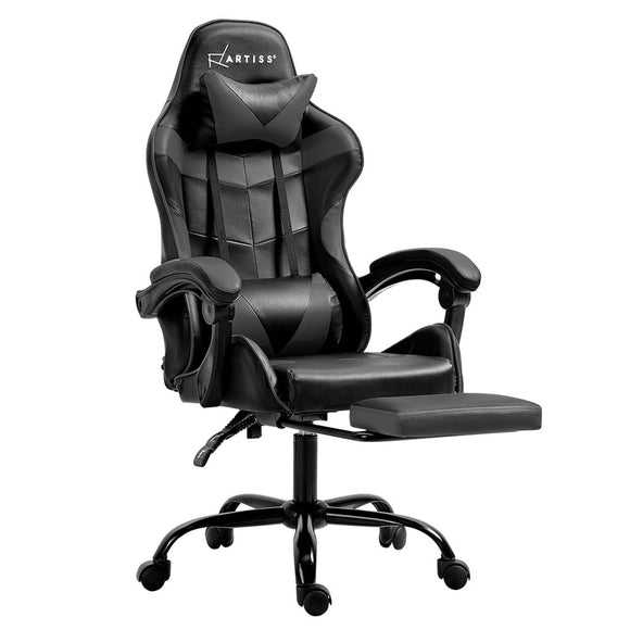 Artiss Gaming Office Chair Executive Computer Leather Chairs Footrest Grey - RnR Galore