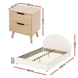 Artiss Gas Lift Queen Bed Frame with Bedside Table Set Boucle Fabric Upholstered Platform Bed Nightstand - RnR Galore
