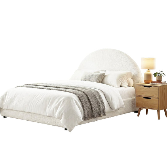 Artiss Gas Lift Queen Bed Frame with Bedside Table Set Boucle Fabric Upholstered Platform Bed Nightstand - RnR Galore