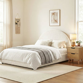 Artiss Gas Lift Queen Bed Frame with Bedside Table Set Boucle Fabric Upholstered Platform Bed Nightstand - RnR Galore