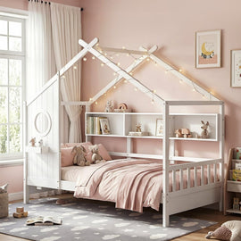 Artiss Kids Single Bed Frame House Bed Solid Wood Montessori Bed for Toddler White - RnR Galore
