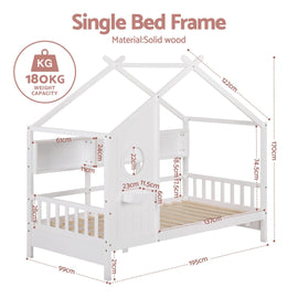 Artiss Kids Single Bed Frame House Bed Solid Wood Montessori Bed for Toddler White - RnR Galore