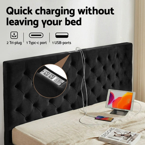 Artiss King Bed Frame Storage Charging Station Upholstered 3 Drawers USB Type - C - RnR Galore