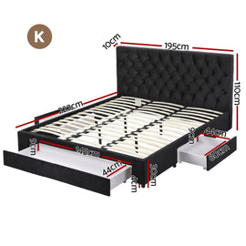 Artiss King Bed Frame Storage Charging Station Upholstered 3 Drawers USB Type - C - RnR Galore