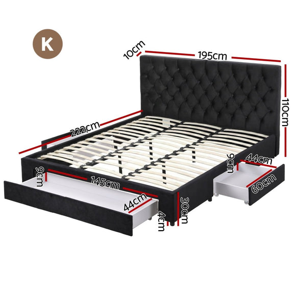 Artiss King Bed Frame Storage Charging Station Upholstered 3 Drawers USB Type - C - RnR Galore