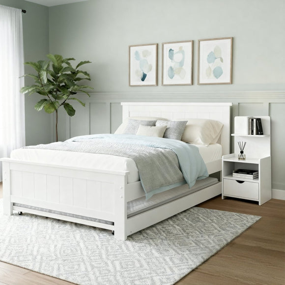 Artiss King Single Bed Frame and Bedside Table White - RnR Galore