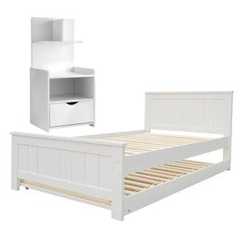Artiss King Single Bed Frame and Bedside Table White - RnR Galore