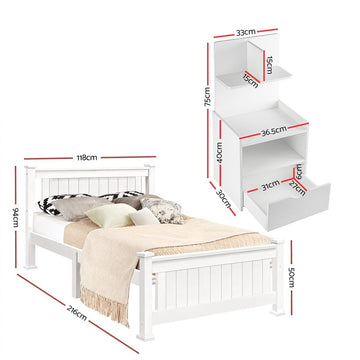 Artiss King Single Bed Frame and Bedside Table White - RnR Galore