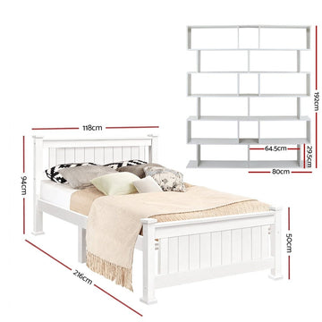 Artiss King Single Bed Frame and Bookshelf - RnR Galore