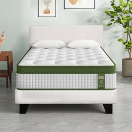 Artiss King Single Bed Set with BedStory Hybrid Mattress Upholstered Platform White Boucle Fabric - RnR Galore