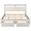 Artiss King Upholstered Bed Frame with Shelf Storage Drawers Charging Station Mood Lighting Linen - RnR Galore