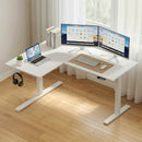 Artiss L - Shape Standing Desk Sit Stand Up Height Adjustable Electric Motorised White - RnR Galore