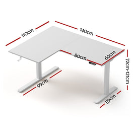 Artiss L - Shape Standing Desk Sit Stand Up Height Adjustable Electric Motorised White - RnR Galore