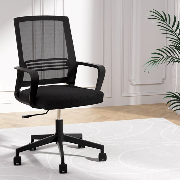 Artiss Mesh Office Chair Computer Gaming Desk Chairs Work Study Mid Back Black - RnR Galore
