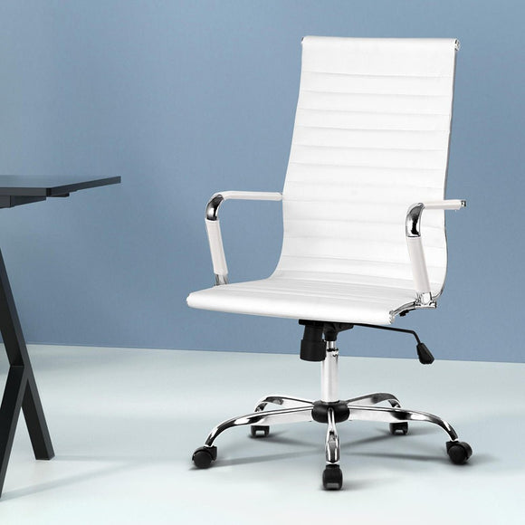 Artiss Office Chair Conference Chairs PU Leather High Back White - RnR Galore