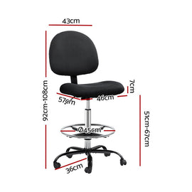 Artiss Office Chair Drafting Stool Fabric Chairs Black - RnR Galore