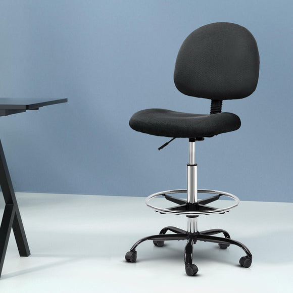 Artiss Office Chair Drafting Stool Fabric Chairs Black - RnR Galore