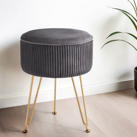 Artiss Ottoman Foot Stool Vanity Velvet Round Grey - RnR Galore