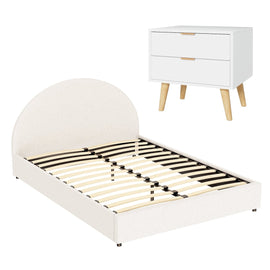 Artiss Queen Bed Frame Bedside Table Set Gas Lift Storage Base with Boucle Fabric Upholstered Headboard 2 Drawer Nightstand for Bedroom Furniture - RnR Galore