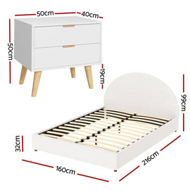 Artiss Queen Bed Frame Bedside Table Set Gas Lift Storage Base with Boucle Fabric Upholstered Headboard 2 Drawer Nightstand for Bedroom Furniture - RnR Galore