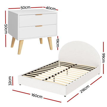 Artiss Queen Bed Frame Bedside Table Set Gas Lift Storage Base with Boucle Fabric Upholstered Headboard 2 Drawer Nightstand for Bedroom Furniture - RnR Galore