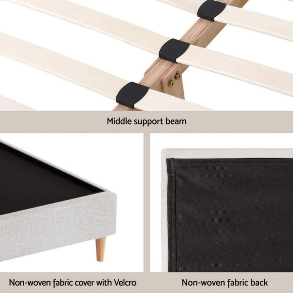 Artiss Queen Bed Frame Platform Bed Base Upholstered Headboard Linen Fabric Beige - RnR Galore