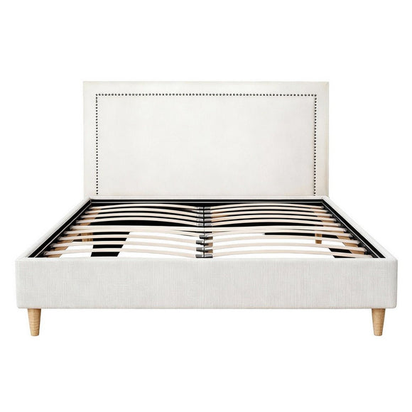 Artiss Queen Bed Frame Platform Bed Base Upholstered Headboard Linen Fabric Beige - RnR Galore