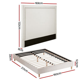 Artiss Queen Bed Frame Platform Bed Base Upholstered Headboard Linen Fabric Beige - RnR Galore