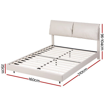 Artiss Queen Bed Frame RGB LED Floating Beds Adjustable Headboard Beige White - RnR Galore