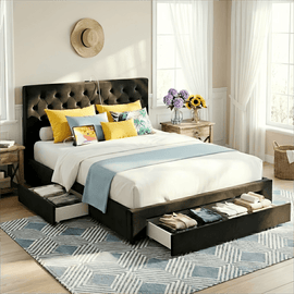Artiss Queen Bed Frame Storage Charging Station Upholstered 3 Drawers USB Type - C - RnR Galore