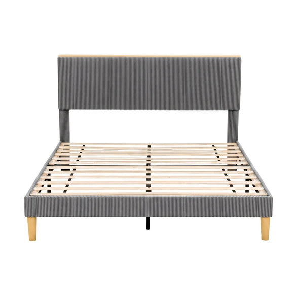 Artiss Queen Bed Frame Upholstered Adjustable Headboard Mood Lighting Heavy Duty Grey Velvet - RnR Galore