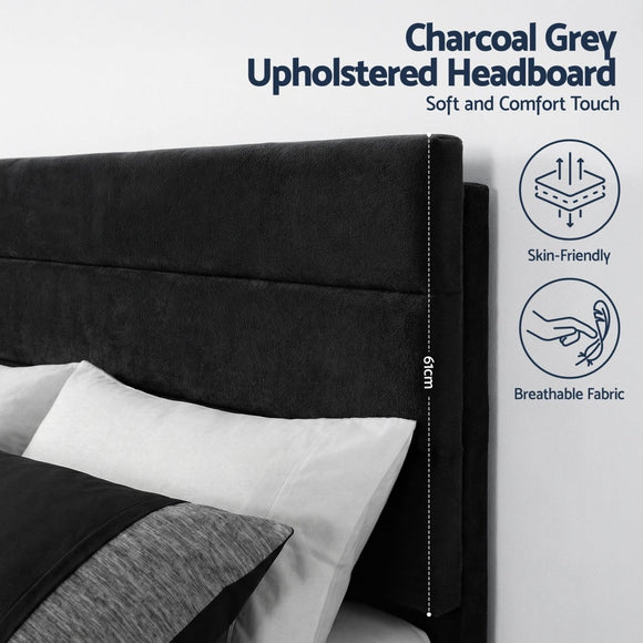 Artiss Queen Bed Frame Upholstered Platform Base with Geometric Headboard Black Velvet - RnR Galore