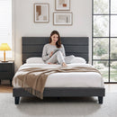 Artiss Queen Bed Frame Upholstered Platform Base with Geometric Headboard Charcoal Grey Linen Wood Slats for Modern Bedroom Furniture Home Decor - RnR Galore