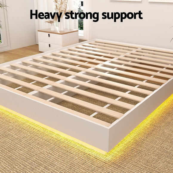 Artiss Queen Bed Frame with 16Colour Led Light Wooden Platform Bed Base DAYGLOW - RnR Galore