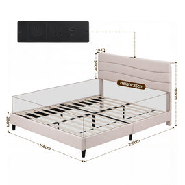 Artiss Queen Bed Frame with Storage Adjustable Headboard Platform Base Linen Fabric Charging Ports - RnR Galore