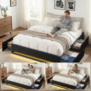 Artiss Queen Bed Frame with Storage Drawers RGB Lights Charging Station Upholstered Fabric - RnR Galore