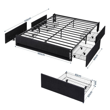 Artiss Queen Bed Frame with Storage Drawers RGB Lights Charging Station Upholstered Fabric - RnR Galore